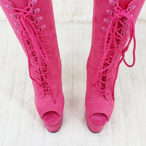 Flamingo 1051FS 8" Heel Mid Calf Platform Boots Hot Pink - Picture 11 of 12